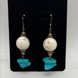 Earrings wires Turquoise & cream marble very Boho